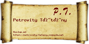 Petrovity Tétény névjegykártya